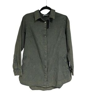 Joan Rivers Vintage Washed Denim Shirt w/Pockets Olive Wash - Small Petite